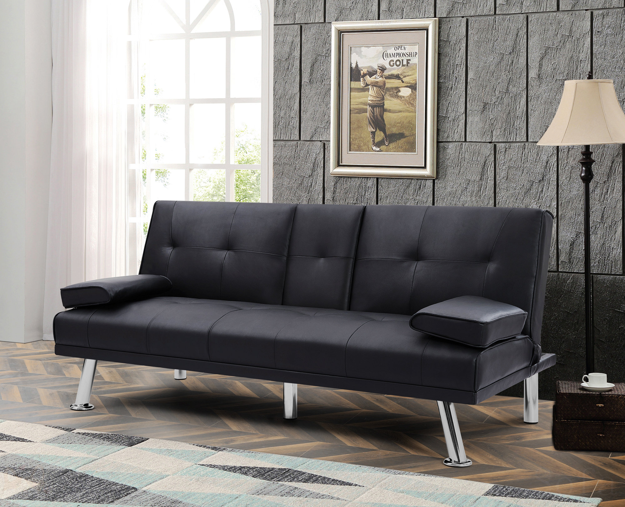 Latitude Run® BLACK FOLDABLE SOFA BED WITH CUP HOLDER | Wayfair